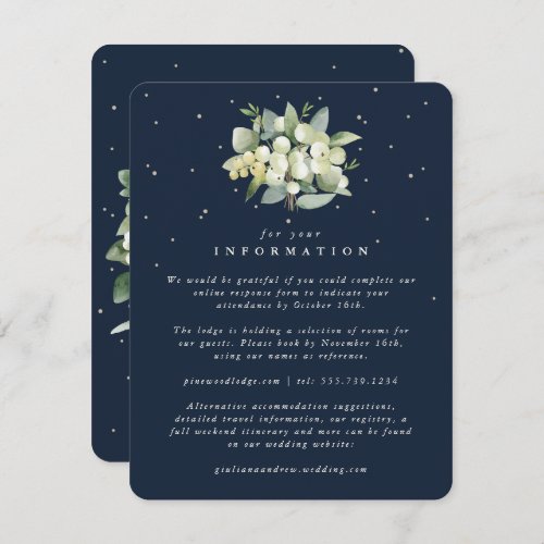 Navy SnowberryEucalyptus Bouquet Wedding Info Enclosure Card