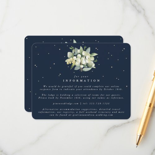 Navy SnowberryEucalyptus Bouquet Wedding Info Enclosure Card