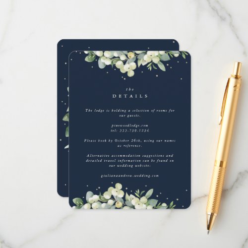 Navy SnowberryEucalyptus Edged Wedding Details Enclosure Card