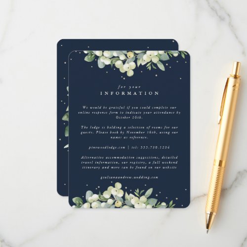 Navy SnowberryEucalyptus Edged Wedding Details Enclosure Card