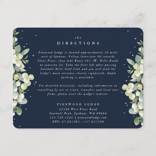 Navy SnowberryEucalyptus Edged Wedding Directions Enclosure Card