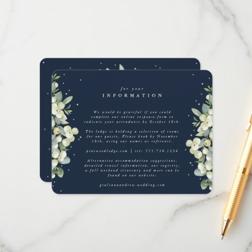 Navy SnowberryEucalyptus Edged Wedding Info Enclosure Card