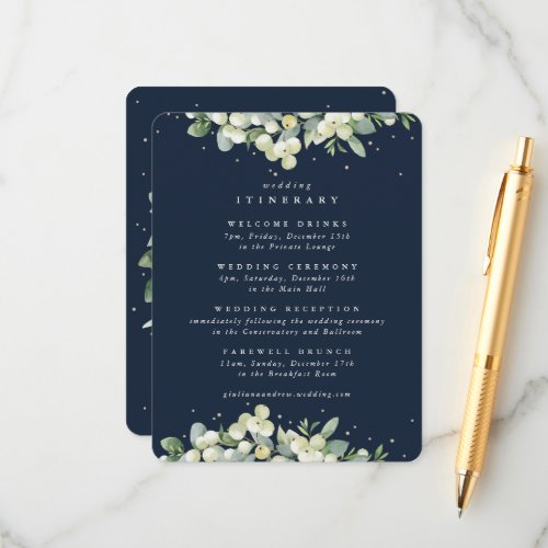 Navy SnowberryEucalyptus Edged Wedding Itinerary Enclosure Card