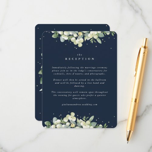 Navy SnowberryEucalyptus Edged Wedding Reception Enclosure Card