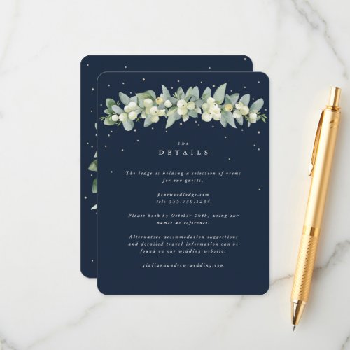 Navy SnowberryEucalyptus Garland Wedding Details Enclosure Card