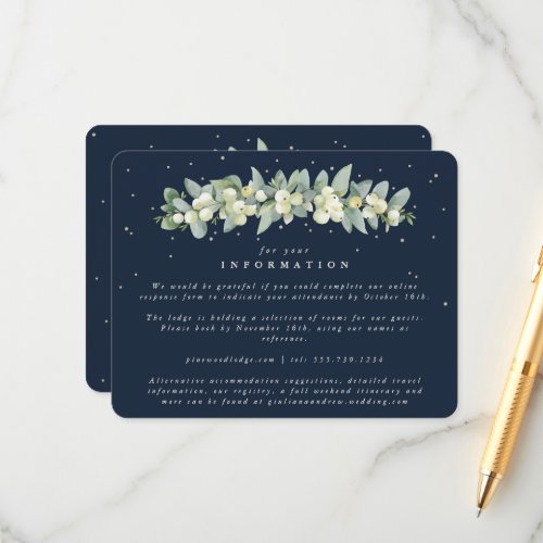 Navy SnowberryEucalyptus Garland Wedding Info Enclosure Card