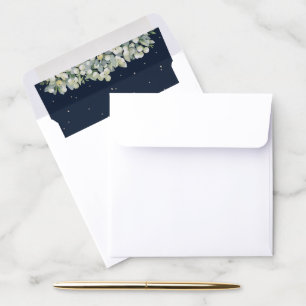 Navy Snowberry+Eucalyptus Square (5.25" cards) Envelope Liner
