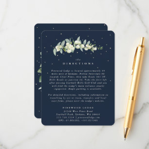 Navy Snowberry+Eucalyptus Stem Wedding Directions Enclosure Card