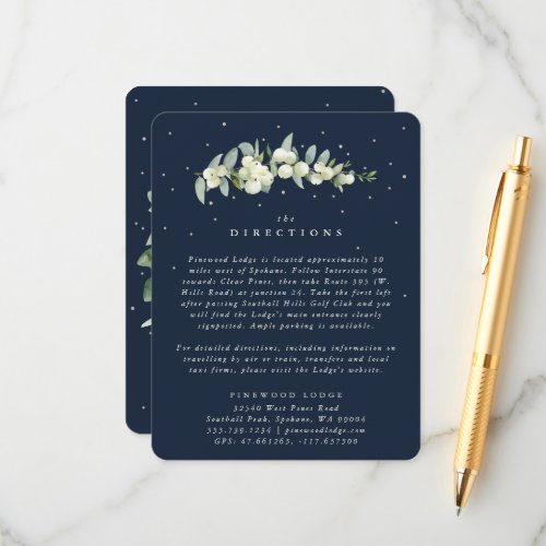 Navy SnowberryEucalyptus Stem Wedding Directions Enclosure Card