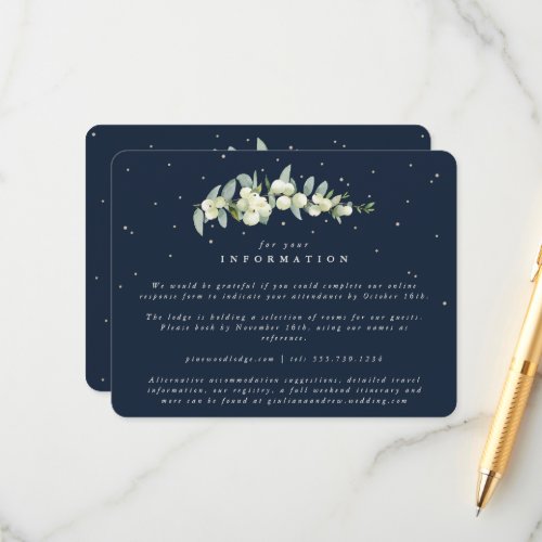 Navy SnowberryEucalyptus Stem Wedding Info Enclosure Card