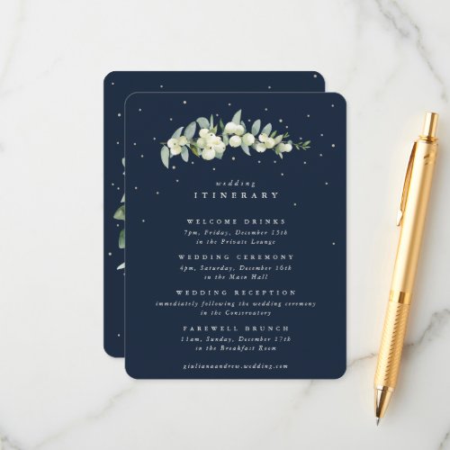Navy SnowberryEucalyptus Stem Wedding Itinerary Enclosure Card