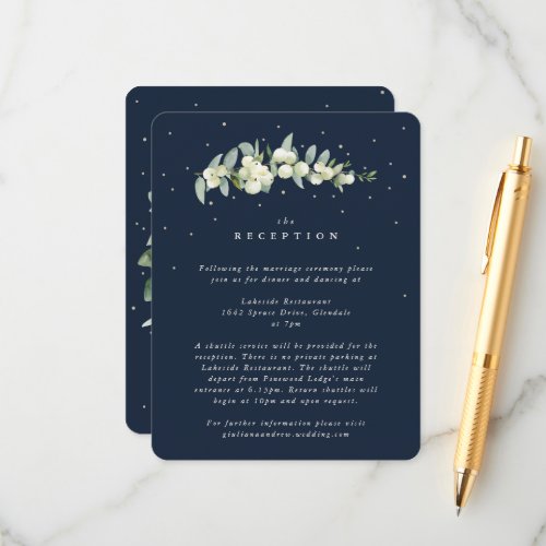 Navy SnowberryEucalyptus Stem Wedding Reception Enclosure Card