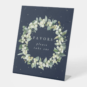 Navy Snowberry+Eucalyptus Wedding Favors Table Pedestal Sign