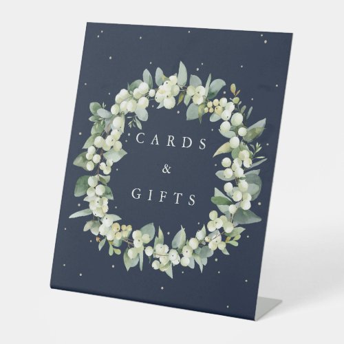 Navy SnowberryEucalyptus Wedding Gifts  Cards Pedestal Sign