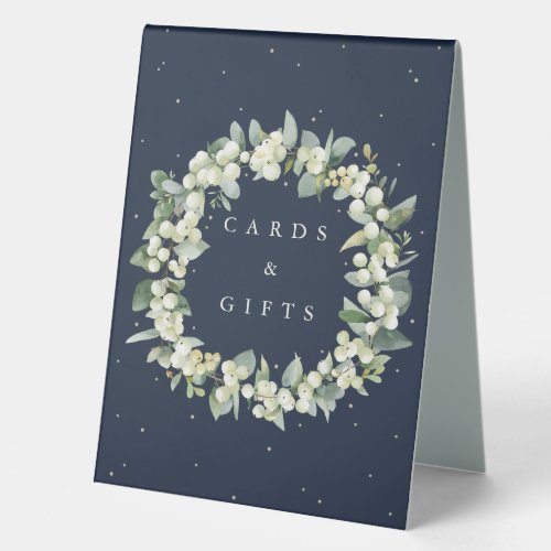 Navy SnowberryEucalyptus Wedding Gifts  Cards Table Tent Sign