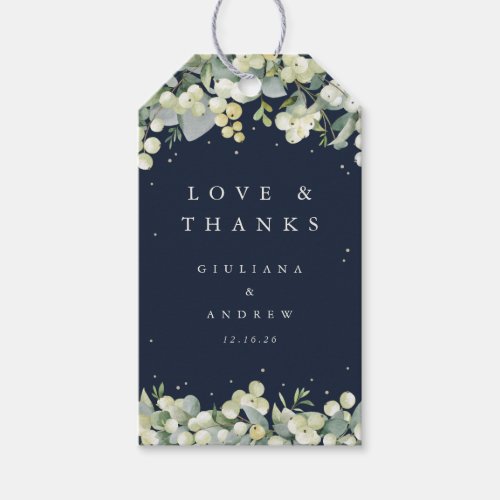 Navy SnowberryEucalyptus Wedding Love  Thanks Gift Tags