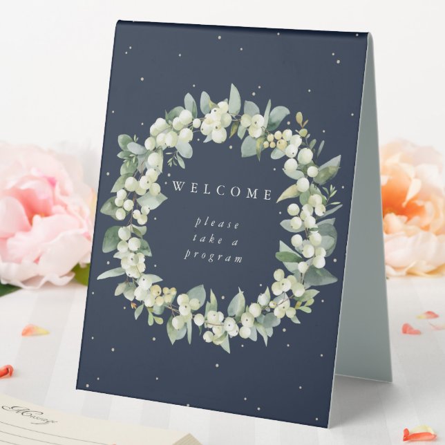 Navy Snowberry+Eucalyptus Wedding Program Table Tent (In SItu (Wedding))
