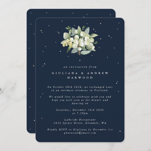 Navy SnowberryEucalyptus Wedding Reception Invitation