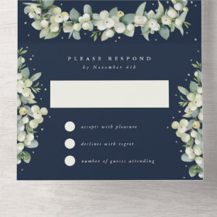 Navy Snowberry+Eucalyptus Wedding Reception Only All In One Invitation