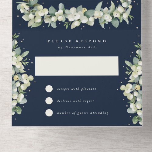 Navy SnowberryEucalyptus Wedding Reception Only All In One Invitation