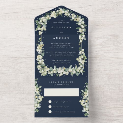 Navy SnowberryEucalyptus Wedding Reception Only All In One Invitation