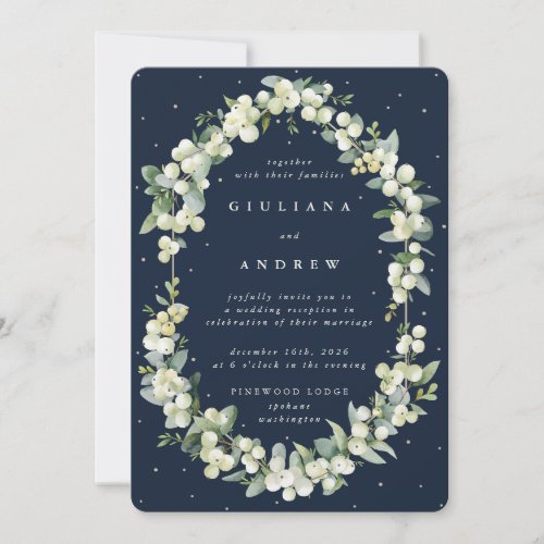 Navy SnowberryEucalyptus Wedding Reception Only Invitation