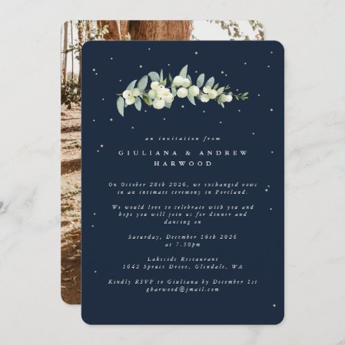 Navy SnowberryEucalyptus Wedding Reception Photo Invitation