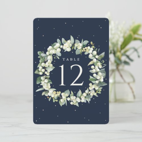 Navy SnowberryEucalyptus Wedding Table Number