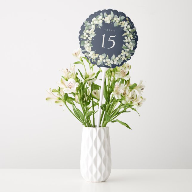 Navy Snowberry+Eucalyptus Wedding Table Number Balloon (Vase)
