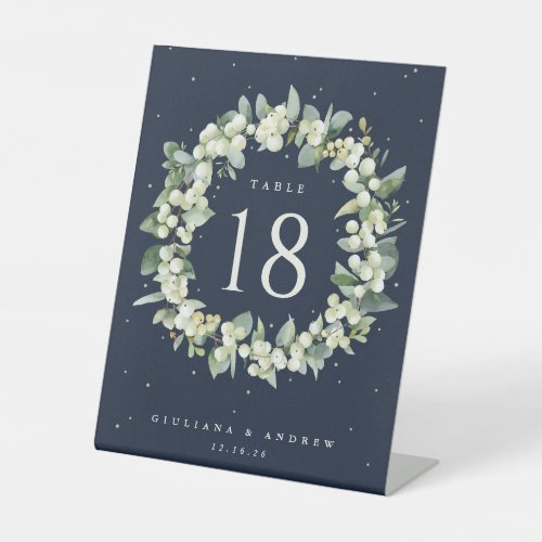 Navy SnowberryEucalyptus Wedding Table Number Pedestal Sign