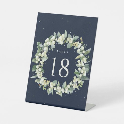 Navy SnowberryEucalyptus Wedding Table Number Pedestal Sign