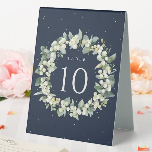 Navy SnowberryEucalyptus Wedding Table Number Table Tent Sign