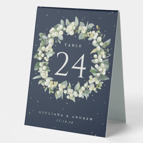 Navy SnowberryEucalyptus Wedding Table Number Table Tent Sign