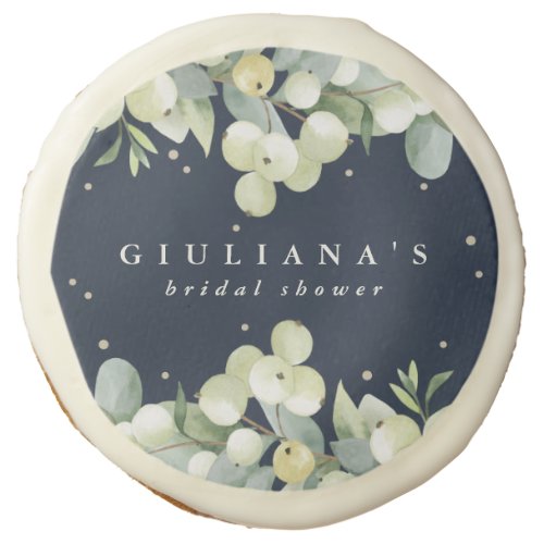 Navy SnowberryEucalyptus Winter Bridal Shower Sugar Cookie