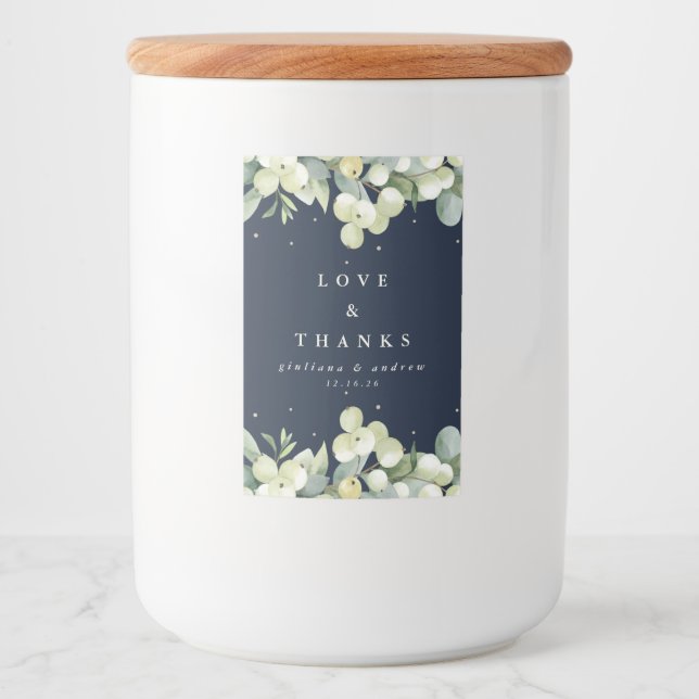 Navy Snowberry+Eucalyptus Winter Wedding Food Label (Front)