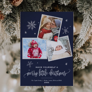 Navy Snowflake 3 Photo Christmas Holiday Card