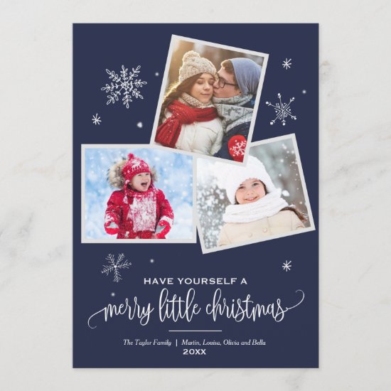 Navy Snowflake | 3 Photo Christmas Holiday Card
