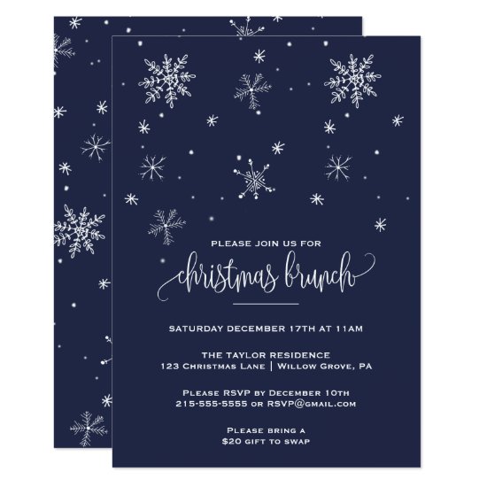 Navy Snowflake Christmas Brunch Invitation