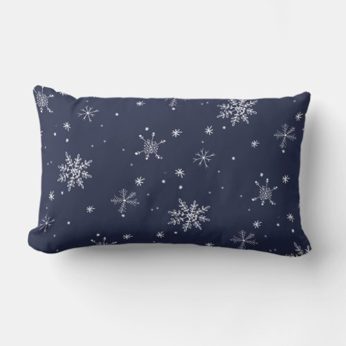 Navy Snowflake Christmas Lumbar Pillow