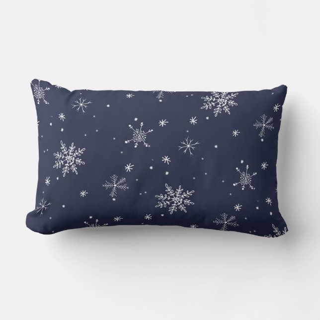 Navy Snowflake Christmas Lumbar Pillow (Front)