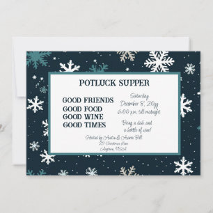 Navy Snowflake Christmas POT LUCK Supper Invitation
