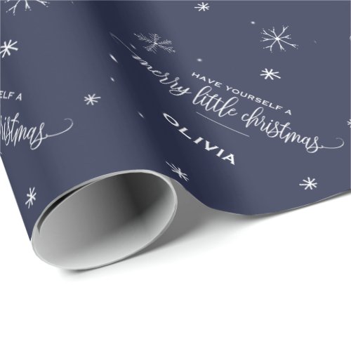 Navy Snowflake Christmas Wrapping Paper