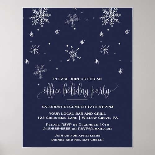 Navy Snowflake Company Christmas Party Invitation Poster