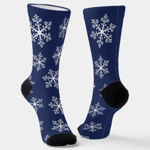 Navy Snowflake Crew Socks