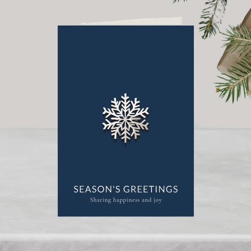 Navy Snowflake Folded Business Greeting Card