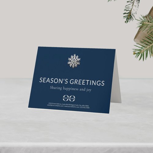 Navy Snowflake Landscape Folded Business Holiday Card