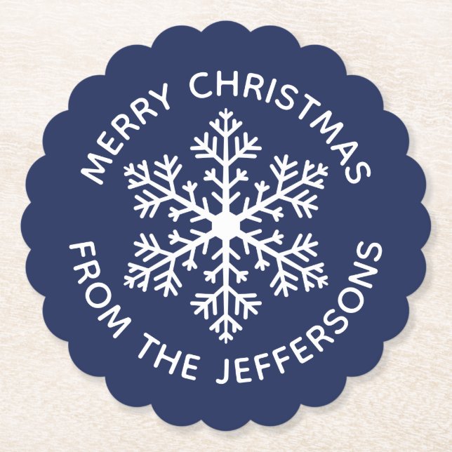 Navy Snowflake Paper Coaster (Front)