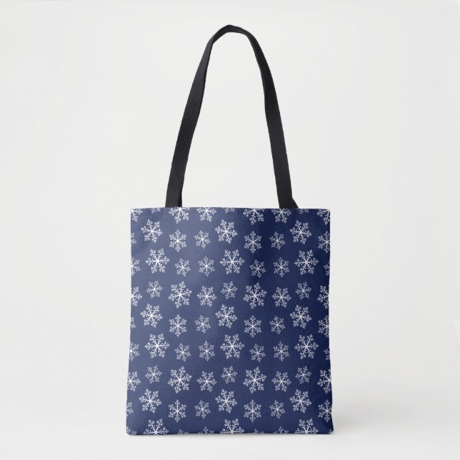 Navy Snowflake Pattern Tote Bag (Front)