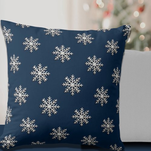 Navy Snowflake Throw Pillow