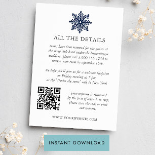 Navy Snowflake Winter WEDDING QR DETAILS TEMPLATE